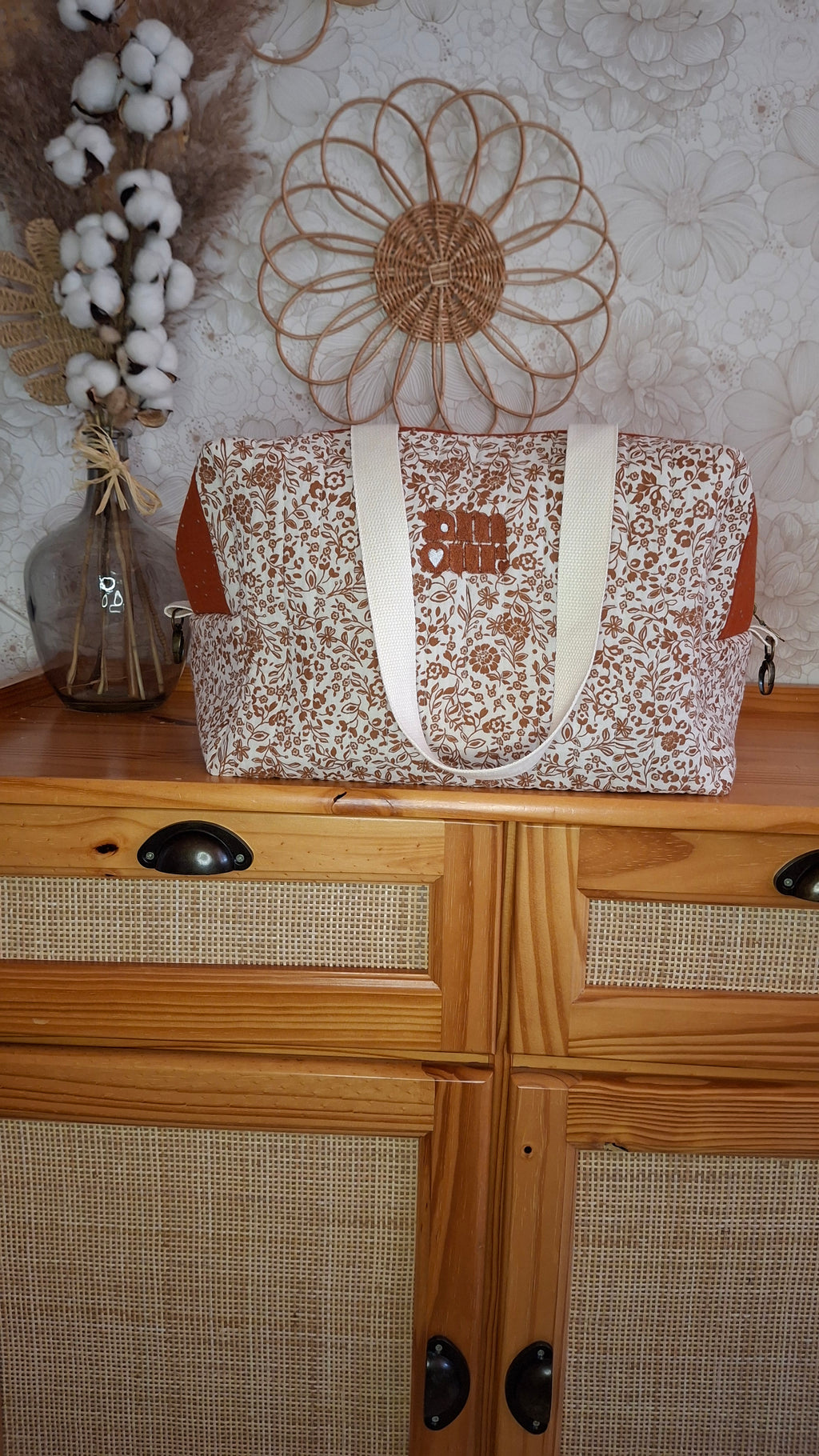 ✿ Sac à langer brodé "AMOUR" TERRA COTTA